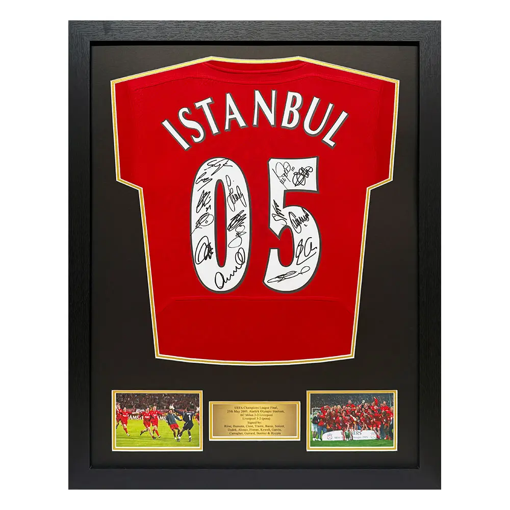 Framed Liverpool 2005 Champions League Final Retro Shirt Signed by 15