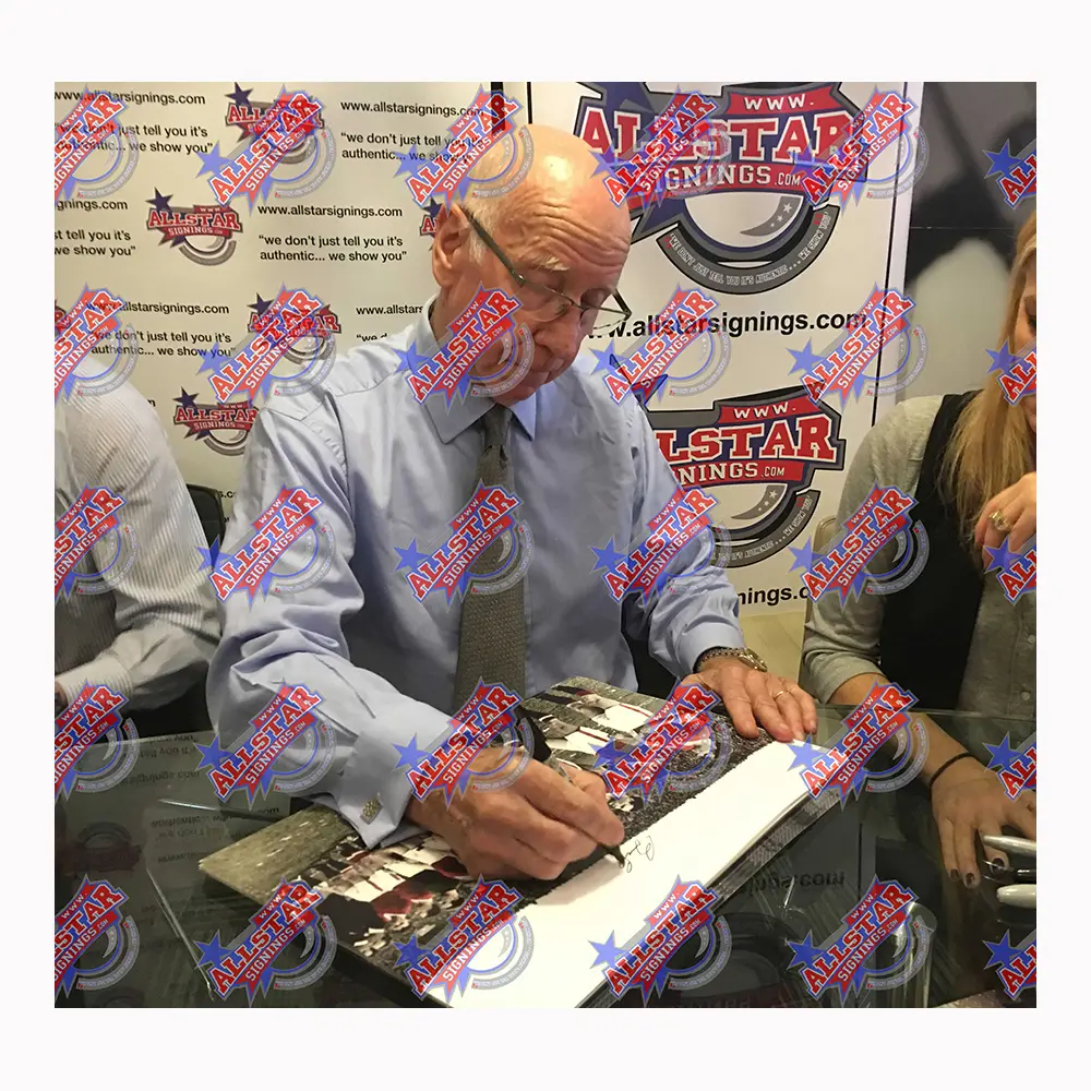 Sir Bobby Charlton signed Busby Babes "The Last Lineup" photo