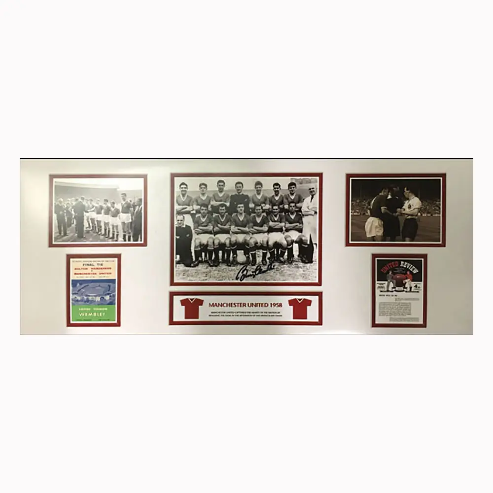 Sir Bobby Charlton 1958 Busby Babes signed storyboard.