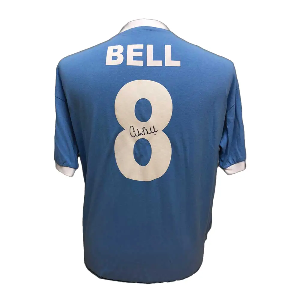 Colin Bell signed Manchester City number 8 shirt.