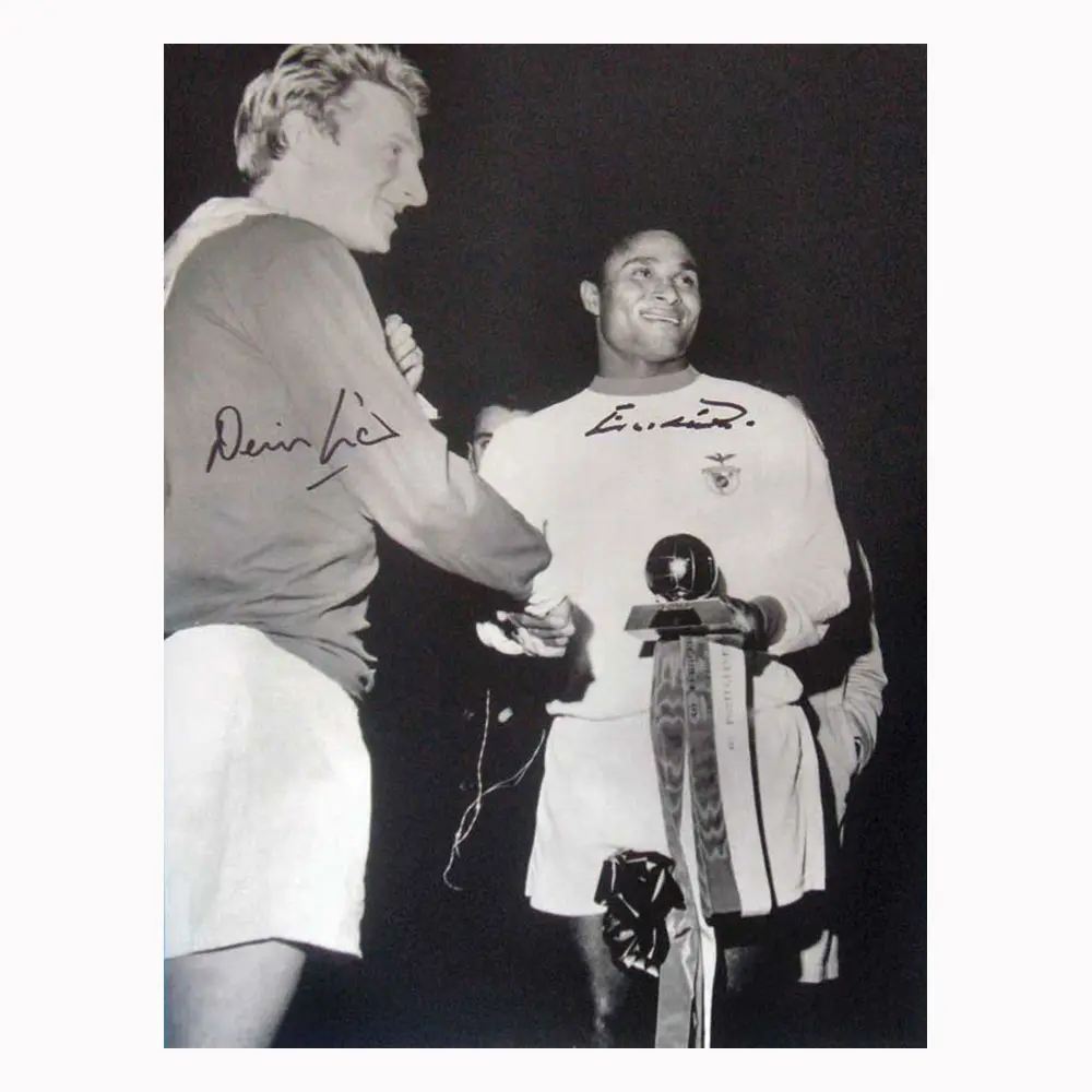 Eusebio & Denis Law dual signed photo