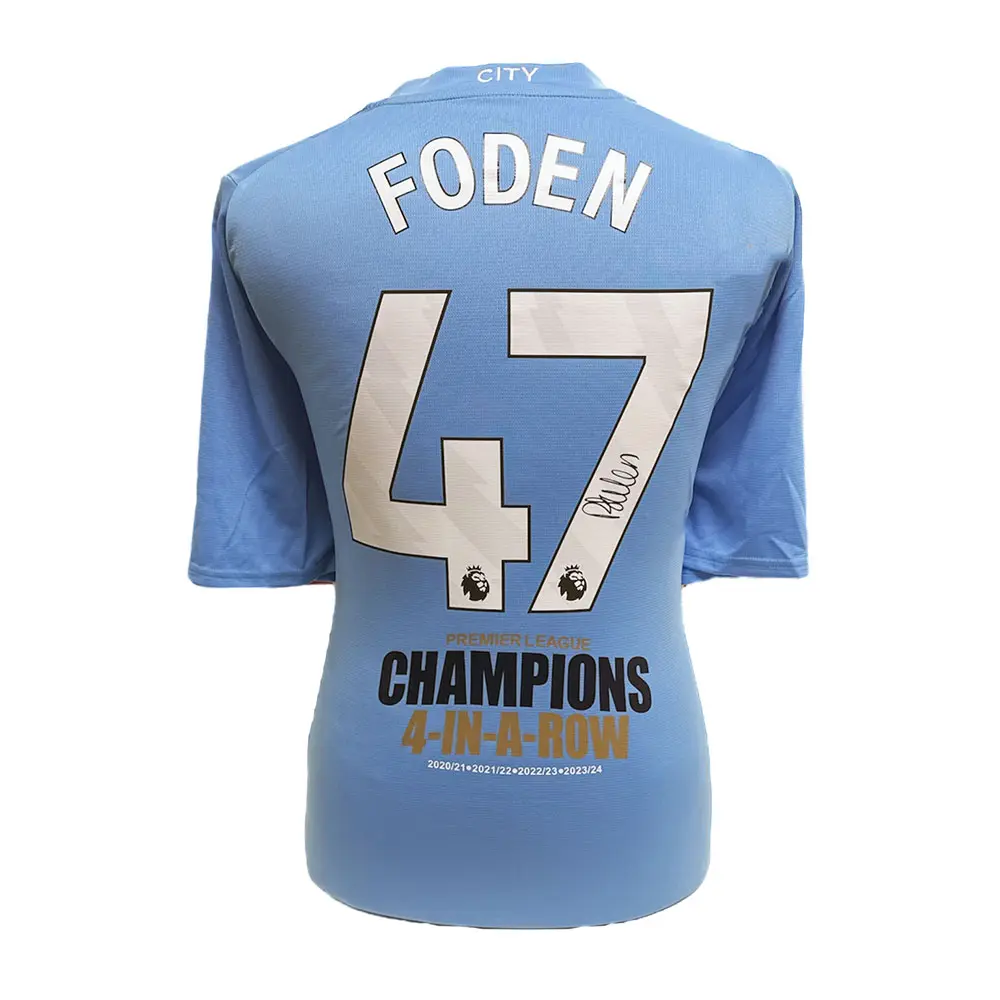 Phil Foden signed 4 In A Row Manchester City 2023/24 home shirt