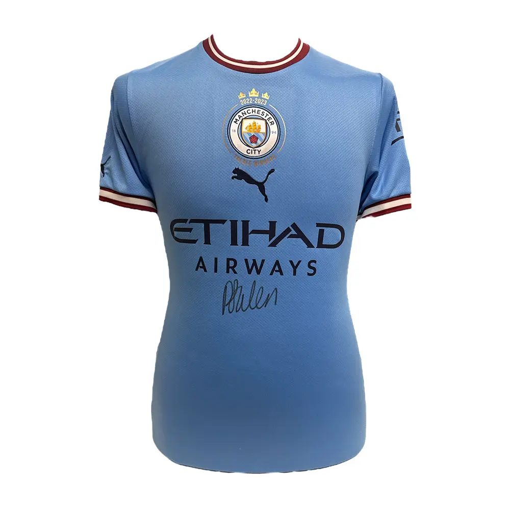 Phil Foden signed Manchester City 2022/23 Treble Winners home shirt
