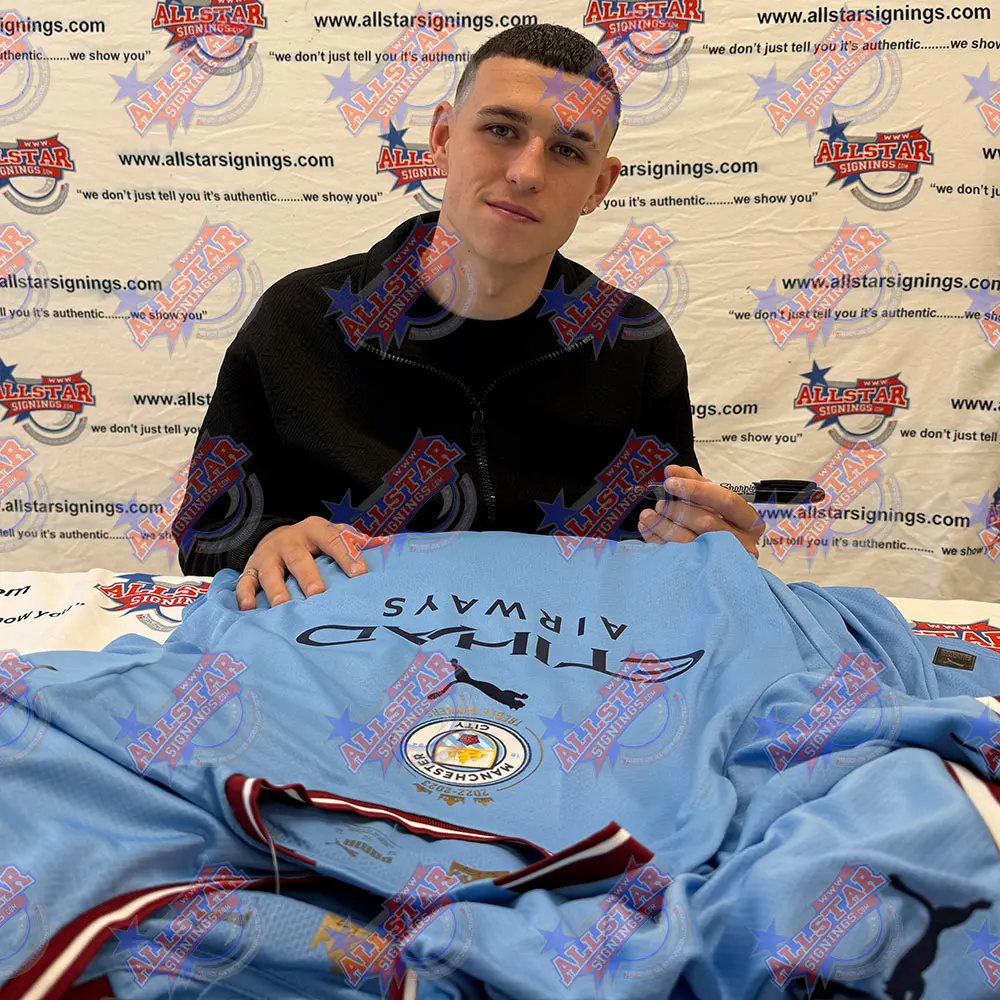 Phil Foden signed Manchester City 2022/23 Treble Winners home shirt
