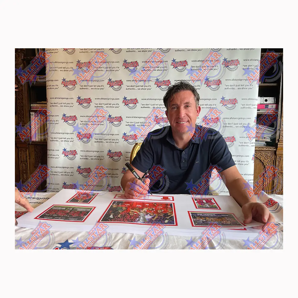 Robbie Fowler signed Liverpool 2001 Treble Winners storyboard