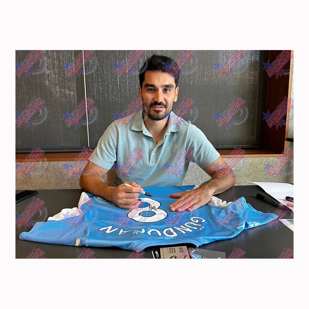 Framed Ilkay Gundogan & Rodri double signed Manchester City Shirt display