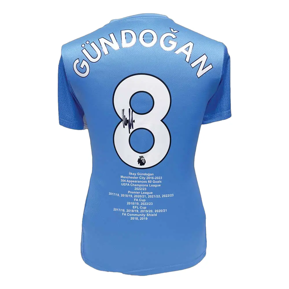 Ilkay Gundogan signed Manchester City shirt career stat shirt