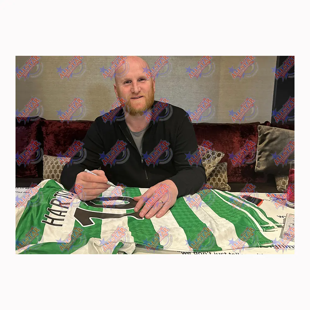 John Hartson signed Celtic retro shirt