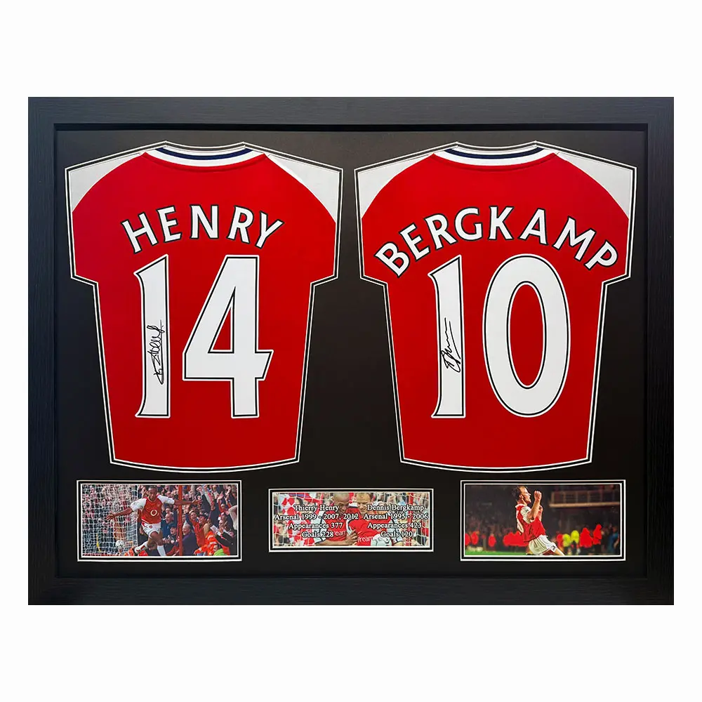 Thierry Henry & Dennis Bergkamp double signed framed shirt display