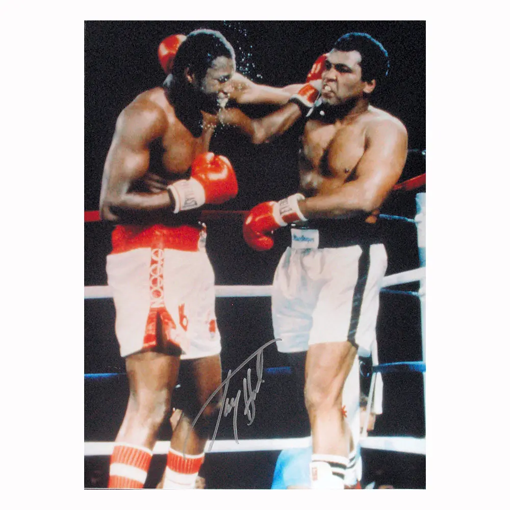 Larry Holmes signed 16x12 photo vs Muhammad Ali