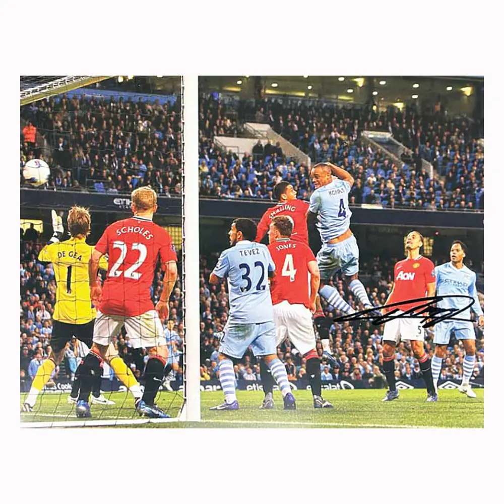 Vincent Kompany signed Manchester Derby goal photo