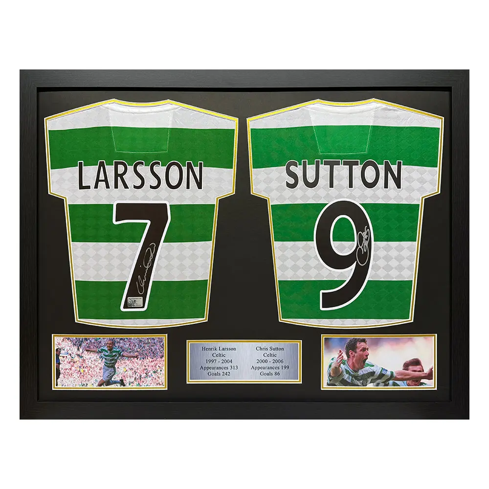 Henrik Larsson & Chris Sutton Double Signed Framed Celtic Shirt Display