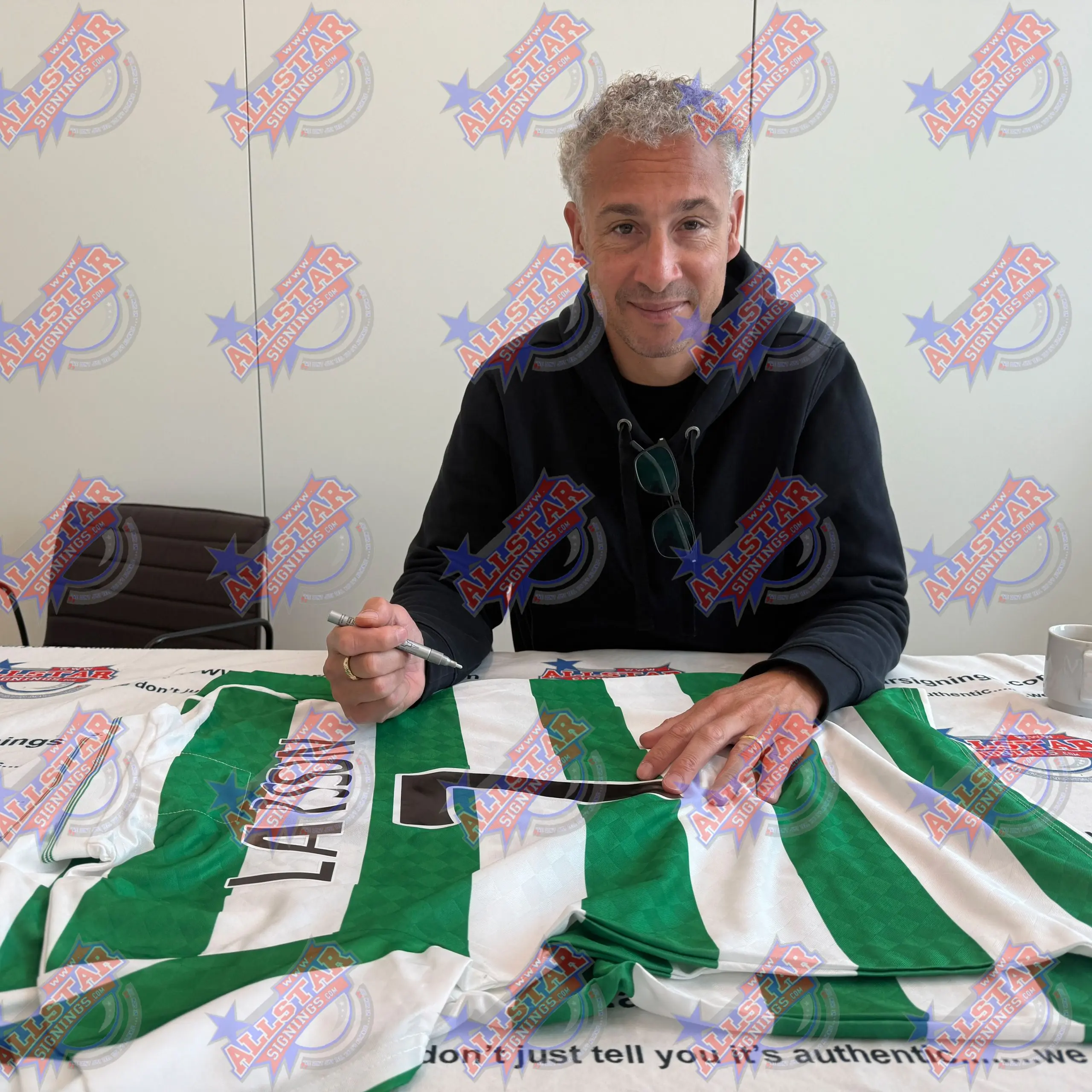 Framed Henrik Larsson Signed Centenary Celtic Shirt with Career Stats