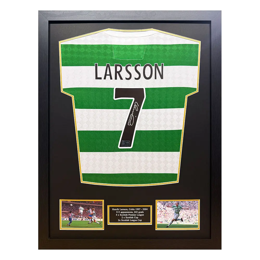 Framed Henrik Larsson Signed Official Celtic Centenary Retro Shirt (2)