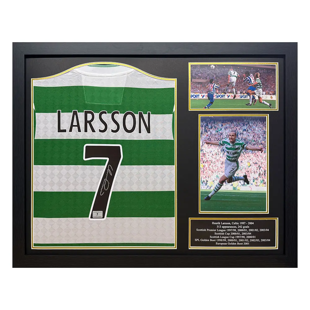 Framed Henrik Larsson Signed Official Celtic Centenary Retro Shirt