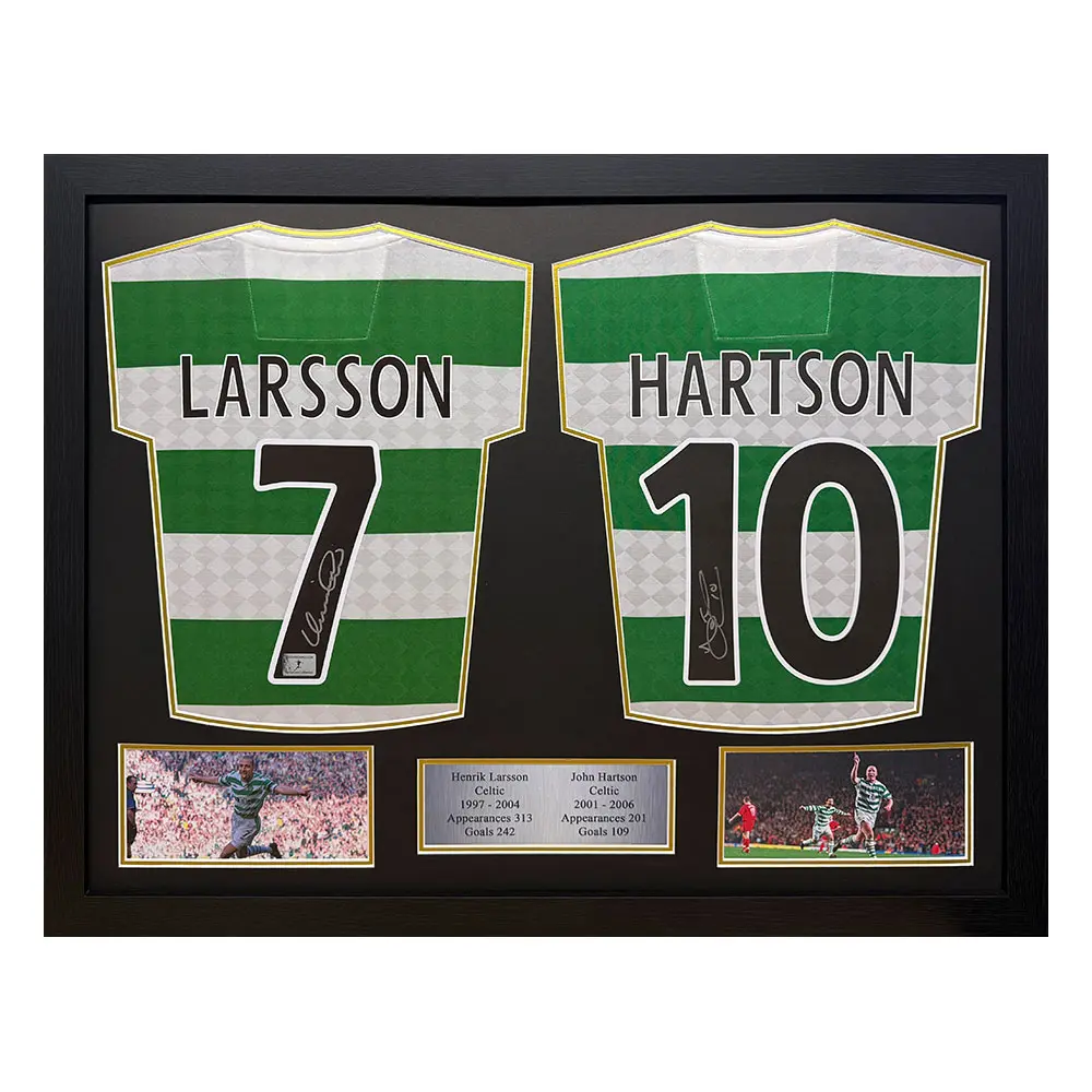 Henrik Larsson & John Hartson Double Signed Framed Celtic Shirt Display