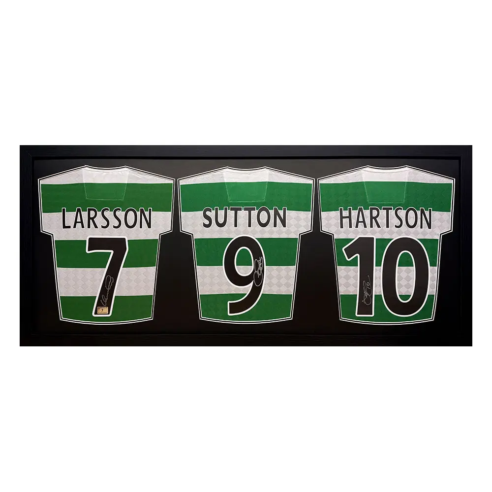 Larsson, Hartson & Sutton Signed Celtic Shirts Framed Display