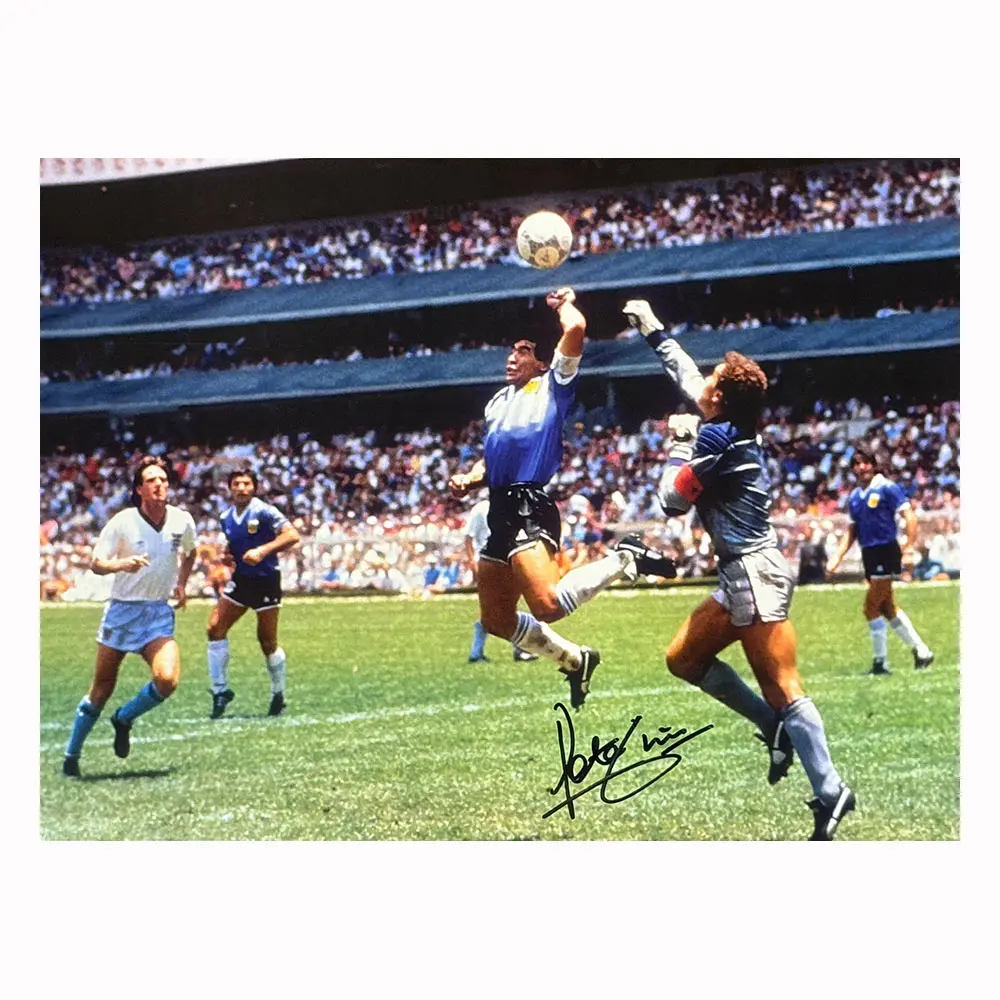 Peter Shilton signed Maradona "Hand of God" photo