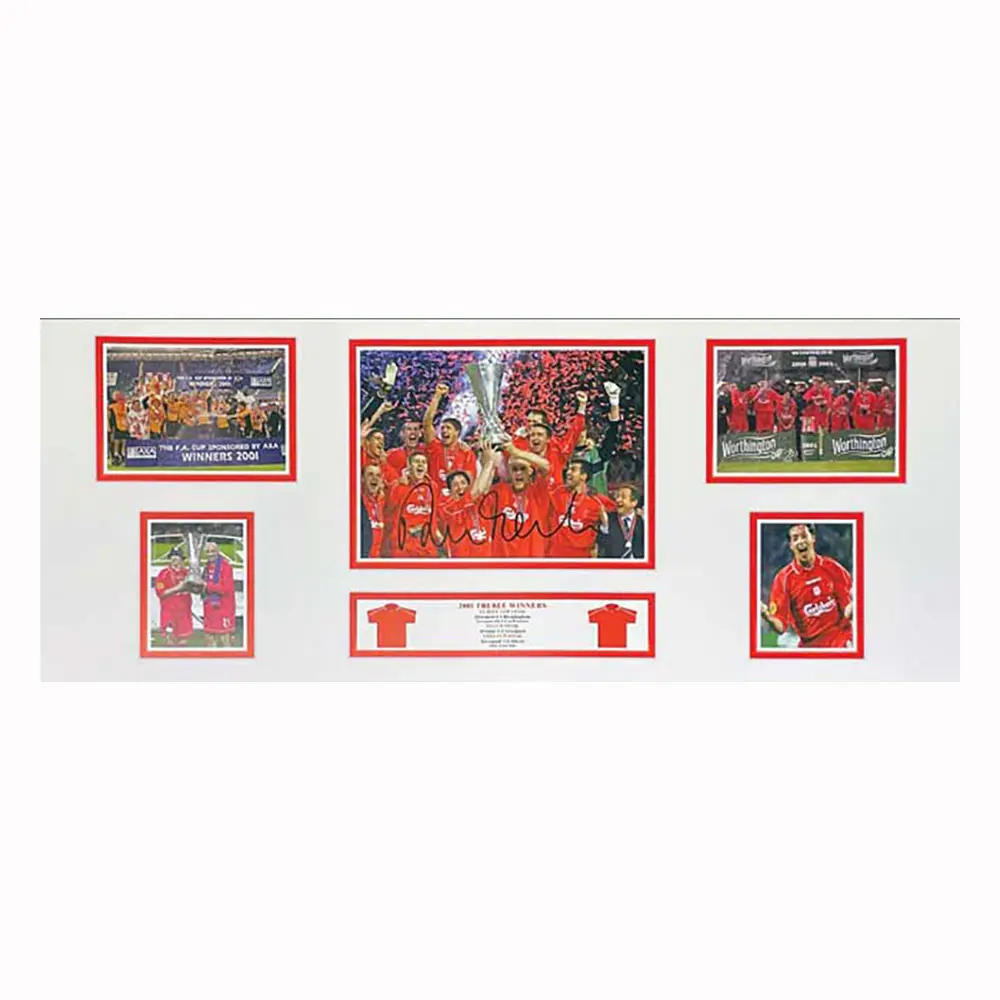 Robbie Fowler signed Liverpool 2001 Treble Winners storyboard