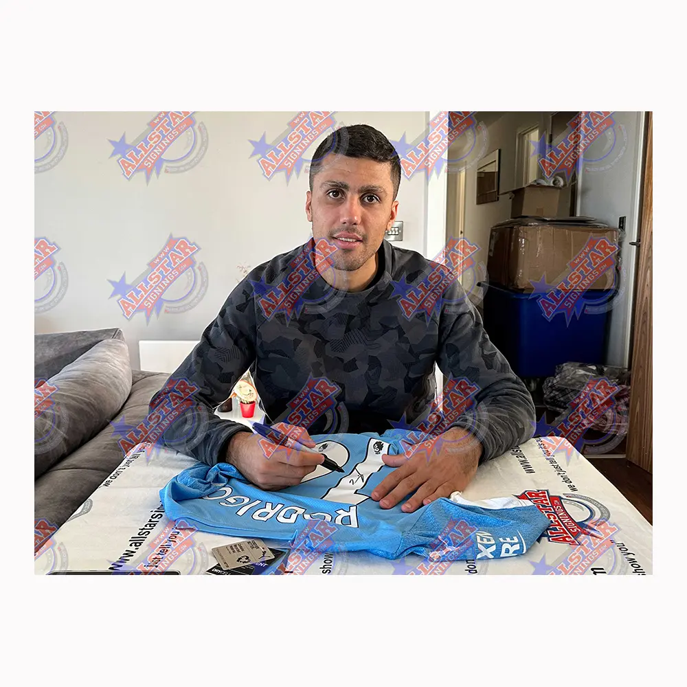 Framed Ilkay Gundogan & Rodri double signed Manchester City Shirt display