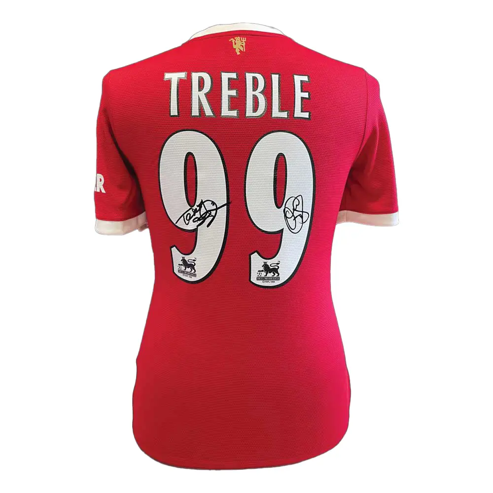 Solskjaer & Sheringham dual signed Manchester United Treble 1999 Shirt
