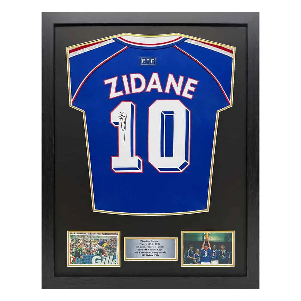 Framed Zinedine Zidane signed France 1998 shirt