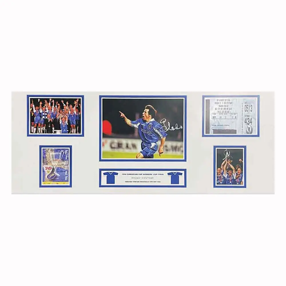 Gianfranco Zola signed Chelsea 1998 ECWC Winners storyboard.